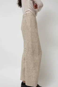 Fashion Melange Wool Blend Curve Pants in Ivory Collections|Shorts & Pants