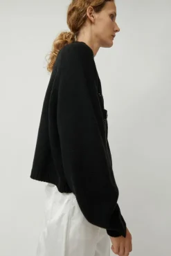 Discount Merino Wool Stitched Cardigan in Black Collections|Sweaters