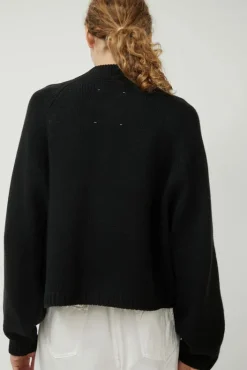 Discount Merino Wool Stitched Cardigan in Black Collections|Sweaters
