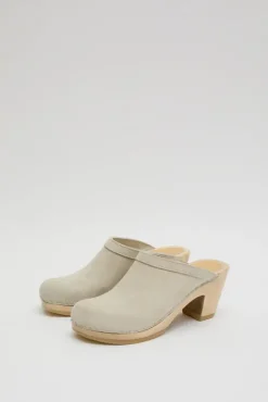 Fashion Old School Clog on High Heel in Chalk Suede Collections|Clog Sandals And Shoes