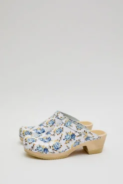Clearance Old School Clog on Mid Heel in Blue Rose Patent Sale Clogs|Collections