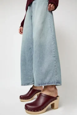 Clearance Old School Studded Clog on High Heel in Maroon Collections|Clogs And Shoes