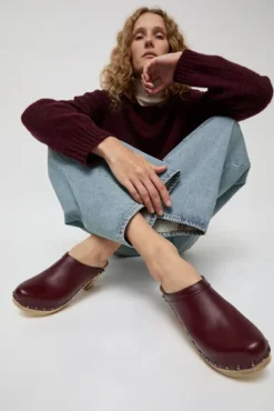 Clearance Old School Studded Clog on High Heel in Maroon Collections|Clogs And Shoes