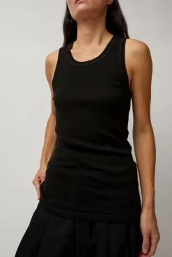 Discount Organic Cotton Soft Rib Singlet in Black Tops|Clothing
