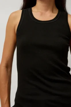 Discount Organic Cotton Soft Rib Singlet in Black Tops|Clothing