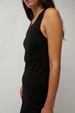 Discount Organic Cotton Soft Rib Singlet in Black Tops|Clothing