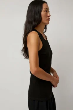 Discount Organic Cotton Soft Rib Singlet in Black Tops|Clothing