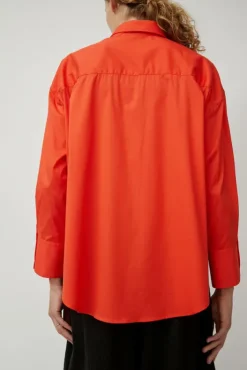 Fashion Oversize Cotton Shirt in Coral Tops|Clothing