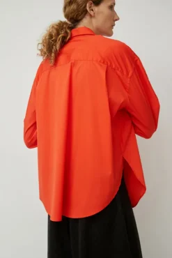 Fashion Oversize Cotton Shirt in Coral Tops|Clothing