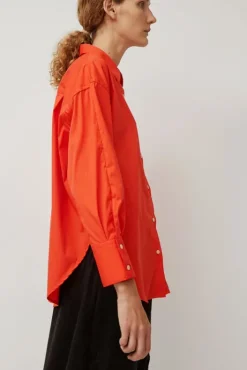 Fashion Oversize Cotton Shirt in Coral Tops|Clothing