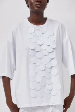 Outlet Oversized T-Shirt with Sequins in White Tops|Clothing