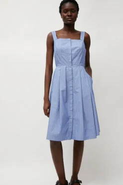 Fashion Party Dress in Wedgewood and White Stripe Dresses|Clothing