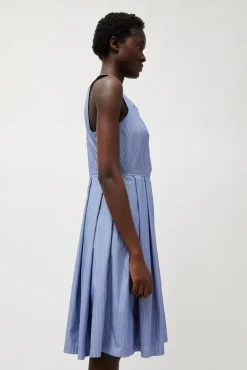 Fashion Party Dress in Wedgewood and White Stripe Dresses|Clothing