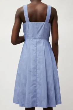 Fashion Party Dress in Wedgewood and White Stripe Dresses|Clothing