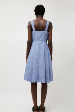 Fashion Party Dress in Wedgewood and White Stripe Dresses|Clothing