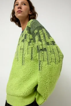Sale Pile Jacquard Sweater in Wasabi Sweaters|Clothing