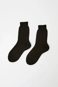 Online Pinstripe Viscose Socks in Dark Brown Collections|Socks & Tights