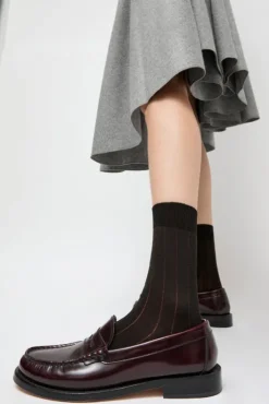 Online Pinstripe Viscose Socks in Dark Brown Collections|Socks & Tights