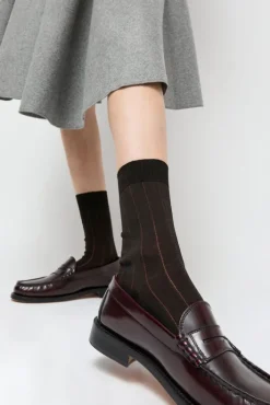 Online Pinstripe Viscose Socks in Dark Brown Collections|Socks & Tights