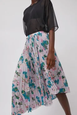 Best Pleated Asymmetric Skirt in Floral Skirts|Clothing