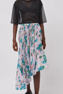Best Pleated Asymmetric Skirt in Floral Skirts|Clothing