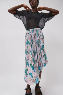 Best Pleated Asymmetric Skirt in Floral Skirts|Clothing