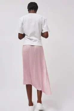 Hot Pleated Asymmetric Skirt in Pink Skirts|Clothing