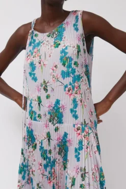 Fashion Pleated Asymmetric Sleeveless Dress in Floral Dresses|Clothing