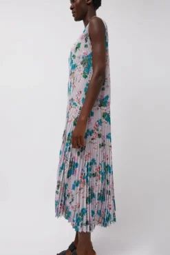 Fashion Pleated Asymmetric Sleeveless Dress in Floral Dresses|Clothing