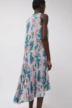 Fashion Pleated Asymmetric Sleeveless Dress in Floral Dresses|Clothing