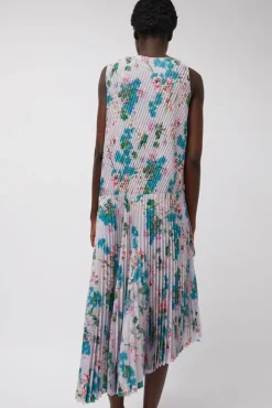 Fashion Pleated Asymmetric Sleeveless Dress in Floral Dresses|Clothing