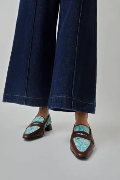 Best Pointed Loafer in Aqua Plissé and Sequoia Nappa Clogs And Shoes