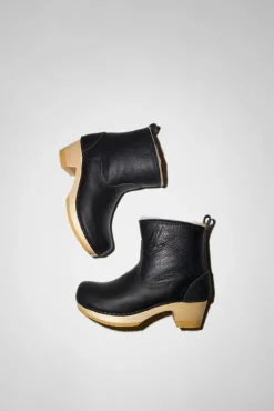 Outlet 5" Pull On Shearling Clog Boot on Mid Heel in Ink Aviator Collections|Clog Boots