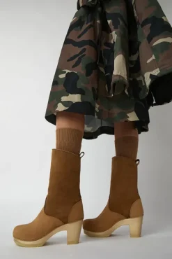 Clearance 9" Pull On Shearling Clog Boot on High Heel in Copper Collections|Clog Boots