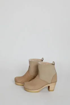 Outlet 5" Pull On Shearling Clog Boot on High Heel in Bone Suede Holiday Gift Guide|Collections