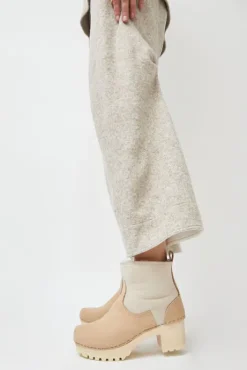 Clearance 5" Pull On Shearling Clog Boot on Mid Tread in Bone Suede on White Base Holiday Gift Guide|Collections