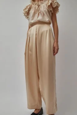 Hot Raj Pleated Satin Pants in Creme Shorts & Pants|Clothing