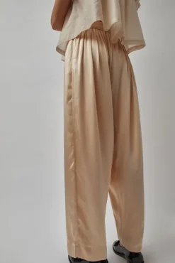 Hot Raj Pleated Satin Pants in Creme Shorts & Pants|Clothing