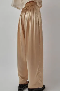 Hot Raj Pleated Satin Pants in Creme Shorts & Pants|Clothing