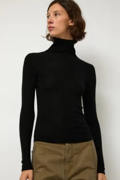 Fashion Ribbed High Neck in Black Collections|Sweaters