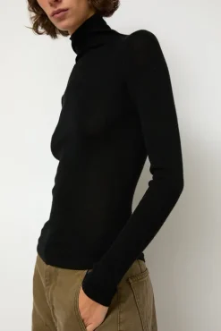 Fashion Ribbed High Neck in Black Collections|Sweaters