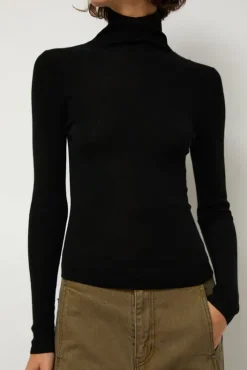 Fashion Ribbed High Neck in Black Collections|Sweaters