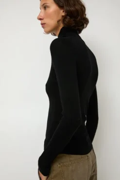Fashion Ribbed High Neck in Black Collections|Sweaters