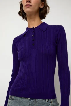 Clearance Ribbed Knit Polo in Grape Collections|Sweaters