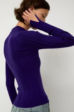 Clearance Ribbed Knit Polo in Grape Collections|Sweaters