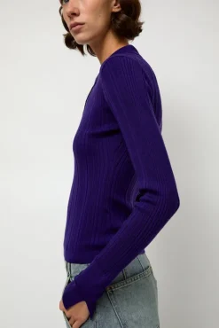 Clearance Ribbed Knit Polo in Grape Collections|Sweaters