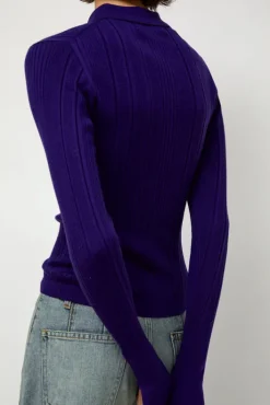 Clearance Ribbed Knit Polo in Grape Collections|Sweaters