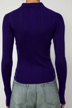 Clearance Ribbed Knit Polo in Grape Collections|Sweaters