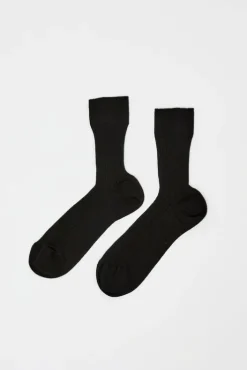 Online Ribbed Mid Calf Bio Cotton Socks in Nero Collections|Socks & Tights