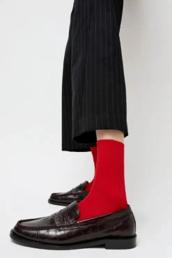 New Ribbed Mid Calf Bio Cotton Socks in Rosso Lacca Collections|Socks & Tights